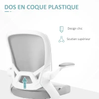 HOMCOM Fauteuil de bureau hauteur réglable pivotant 360° accoudoirs relevables dossier en maille et assise tissu gris(m-6)