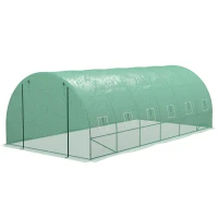 Outsunny Seră Politunel cu Sistem de Stropitoare, Ușă Rulantă și 12 Ferestre cu Plasă, 600x300x195 cm, Verde(m-10)