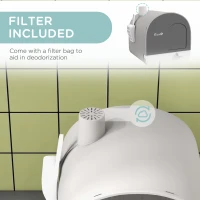 PawHut Hooded Cat Litter Box, Kitten Litter Tray, with Lid, Scoop, Filter, Flap Door, Light Grey(m-6)