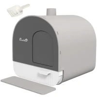 PawHut Kuweta z pokrywą, łopatką, matą na żwirek, plastik, szara/czarna(m-1)