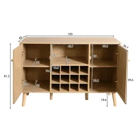Credenza Portabottiglie Effetto Legno con 2 Ante in Rattan e Ripiani Regolabili, Quercia(m-3)