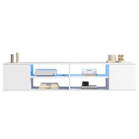 Mobile TV con Illuminazione LED, Montaggio a Terra o a Parete e Ampio Spazio portaoggetti, Bianco(m-6)