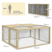 PawHut Klatka dla małych zwierząt, klatka dla królików, z otwieranym dachem, drewno jodłowe, 120x120x57 cm, Naturalny(m-3)