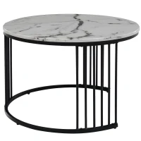 Set 2 Tavolini da Salotto Moderni a Incastro, Design Marmo Lucido, Nero(m-8)