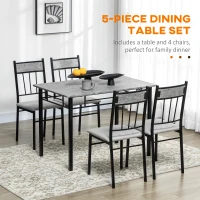 HOMCOM Five-Piece Marble Effect Dining Table Set - Grey/Black(m-4)