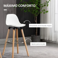 HOMCOM Conjunto de 2 Bancos de Bar Estofado em PU Bancos Altos de Cozinha com Pés de Madeira para Cozinha 38,5x42,5x91cm Branco(m-5)