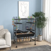 PawHut Large Hamster Cage, Gerbil Cage with Tubes, Storage Shelf, Ramps, Platforms, Running Wheel - Black(m-10)