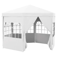 Outsunny 4m Hexagonal Gazebo Canopy Party Tent with 6 Removable Side Walls for Outdoor Event with Windows and Doors, White(m-1)