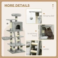 PawHut Cat Tree for Indoor Cats, Cat Tower with Scratching Post, Bed for Large Cats, Light Grey(m-5)