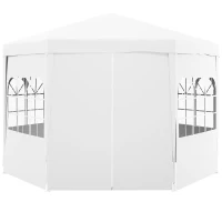 Outsunny 4m Hexagonal Gazebo Canopy Party Tent with 6 Removable Side Walls for Outdoor Event with Windows and Doors, White(m-11)