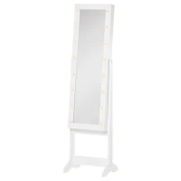 HOMCOM Guarda-Joias de Pé, com Espelho, Armário para Joias 16 Luzes LED Reclinável  36x30x136cm Branco(m-10)