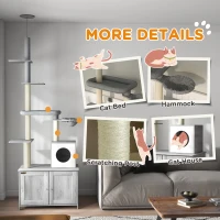 PawHut 2-in-1 Floor-To-Ceiling Cat Tree with Hidden Litter Box, for Indoor Use - Grey(m-5)