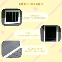 PawHut Hundehütte aus Massivholz Kleintierhaus isoliertes Hundehaus mit Terrasse Asphaltdach Outdoor wetterfeste Hütte für draußen Grau 127 x 112 x 109 cm(m-6)