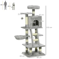 PawHut Cat Tree for Indoor Cats, Cat Tower with Scratching Post, Bed for Large Cats, Light Grey(m-3)