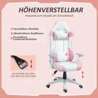 HOMCOM Gamingstoel, Race-Design, Kantelbaar, In Hoogte Verstelbaar, Kunstleder, 67B x 60D x 120-128H cm, Roze/Wit(m-4)