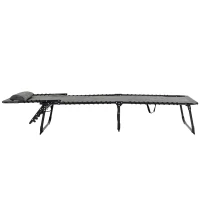 Outsunny Portable Sun Lounger, Folding Camping Bed Cot, Reclining Lounge Chair 5-position Adjustable Backrest with Side Pocket, Pillow for Patio Garden Beach Pool, Mixed Grey(m-10)