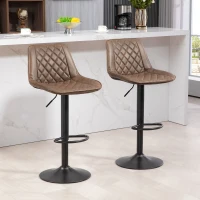 HOMCOM Bar Stools Set of 2, Retro Adjustable Kitchen Stool, Swivel PU Leather Upholstered Bar Chairs with Back, Footrest and Steel Base, Brown(m-2)