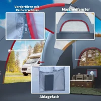 Outsunny 5-6 Personen Tunneltent, Waterdichte, Duurzame 3-Season Campingtent voor Familie, Polyester, Grijs(m-8)