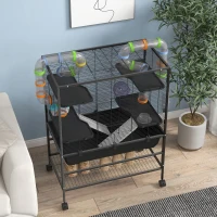 PawHut Large Hamster Cage, Gerbil Cage with Tubes, Storage Shelf, Ramps, Platforms, Running Wheel - Black(m-9)