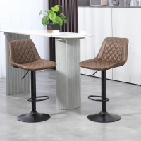 HOMCOM Bar Stools Set of 2, Retro Adjustable Kitchen Stool, Swivel PU Leather Upholstered Bar Chairs with Back, Footrest and Steel Base, Brown(m-10)