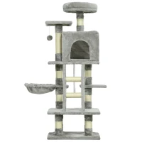 PawHut Cat Tree for Indoor Cats, Cat Tower with Scratching Post, Bed for Large Cats, Light Grey(m-11)