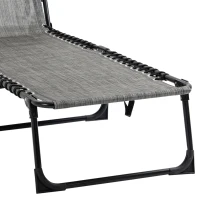 Outsunny Portable Sun Lounger, Folding Camping Bed Cot, Reclining Lounge Chair 5-position Adjustable Backrest with Side Pocket, Pillow for Patio Garden Beach Pool, Mixed Grey(m-11)