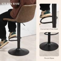 HOMCOM Bar Stools Set of 2, Retro Adjustable Kitchen Stool, Swivel PU Leather Upholstered Bar Chairs with Back, Footrest and Steel Base, Brown(m-6)