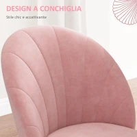HOMCOM Set 2 Sedie da Pranzo Imbottite Stile Nordico in Metallo e Velluto, 52x54x79cm, Rosa(m-4)