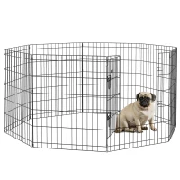 PawHut Parque para Cães 8 Painéis Dobráveis Gaiola Metálica para Animais de Estimação com Porta e Dupla Fechadura 76x61cm Preto(m-10)