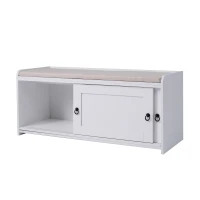 Panchina Portascarpe con Maniglie ad Anello, Scarpiera da Ingresso, Ante Scorrevoli, Design Classico-Vintage, 109x40x50 cm, Bianco(m-6)