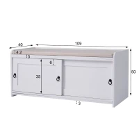 Panchina Portascarpe con Maniglie ad Anello, Scarpiera da Ingresso, Ante Scorrevoli, Design Classico-Vintage, 109x40x50 cm, Bianco(m-3)