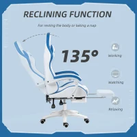 Vinsetto Computer Gaming Chair, PU Leather Desk Chair with Footrest, Swivel Task Chair with 135° Reclining Back and Lumbar Support, PC Chair for Adults, White and Blue(m-5)