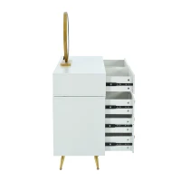 Tavolo da Trucco con Illuminazione LED e Specchio, 5 Cassetti, Estensibile con Armadietto Laterale Regolabile, 100x40x78 cm, Bianco(m-7)