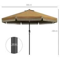 Outsunny Zonparasol met Franje Decoratie, Ø265 cm, Kantelbaar, Tweedelige Metalen Mast, Windkap, Khaki/Zwart(m-3)