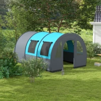 Outsunny Six Man Duo Room Tunnel Tent, with Accessories - Grey/Blue(m-2)