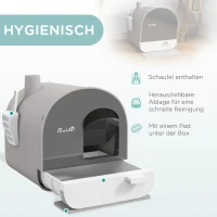 PawHut Kuweta z pokrywą, łopatką, matą na żwirek, plastik, szara/czarna(m-4)