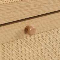 Mobile  Scarpiera in Rattan Boho Moderna con 3 Ante Ribaltabili e 1 Cassetto, Gambe in Legno Massello e Maniglie, 90x17x125 cm, Naturale(m-10)