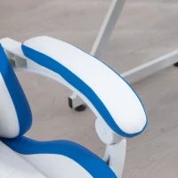 Vinsetto Computer Gaming Chair, PU Leather Desk Chair with Footrest, Swivel Task Chair with 135° Reclining Back and Lumbar Support, PC Chair for Adults, White and Blue(m-9)