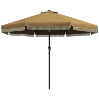 Outsunny Zonparasol met Franje Decoratie, Ø265 cm, Kantelbaar, Tweedelige Metalen Mast, Windkap, Khaki/Zwart(m-1)