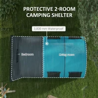 Outsunny Six Man Duo Room Tunnel Tent, with Accessories - Grey/Blue(m-4)