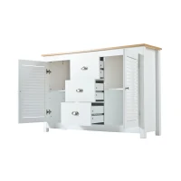 Credenza Moderna in MDF Laccato con 2 Ante e 3 Cassetti, Maniglie in Metallo, 120x35x80 cm, Bianco(m-5)