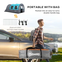 Outsunny Six Man Duo Room Tunnel Tent, with Accessories - Grey/Blue(m-7)