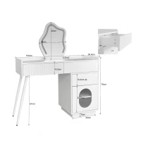 Tavolo da Trucco con Specchio LED e Illuminazione, Tre Cassetti e Un'Anta, in Legno Pressato, 100x40x124 cm, Bianco(m-3)