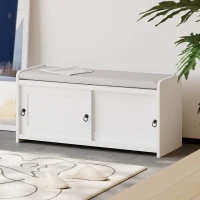 Panchina Portascarpe con Maniglie ad Anello, Scarpiera da Ingresso, Ante Scorrevoli, Design Classico-Vintage, 109x40x50 cm, Bianco(m-5)