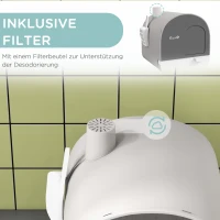 PawHut Kuweta z pokrywą, łopatką, matą na żwirek, plastik, szara/czarna(m-6)