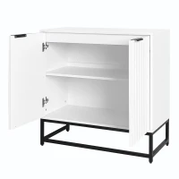 Credenza Moderna con 2 Ante, Maniglie e Gambe in Metallo, Ideale per Soggiorno e Sala da Pranzo, 80x40x80,5 cm, Bianco(m-6)