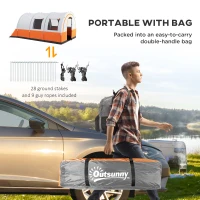 Outsunny 3000mm Waterproof Camping Tent, 5-6 Man Family Tent with Living and Bedroom, Carry Bag Included, Cream and Orange(m-7)