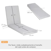 Outsunny Conjunto de 2 Cojines para Tumbona de Jardín 183x55x7 cm Desenfundables Lavables y Acolchados Almohadillas de Algodón para Sillas de Jardín Terraza Balcón Gris(m-3)