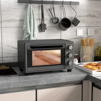 HOMCOM Mini Oven, 21L Countertop Electric Grill, Toaster Oven with Adjustable Temperature, Timer, Baking Tray and Wire Rack, 1400W, Grey(m-10)