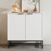 Credenza Moderna con 2 Ante, Maniglie e Gambe in Metallo, Ideale per Soggiorno e Sala da Pranzo, 80x40x80,5 cm, Bianco(m-1)
